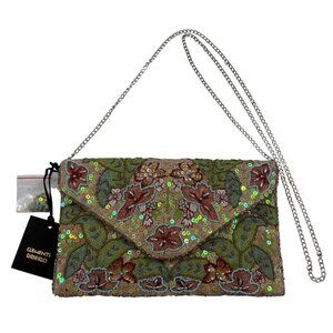 Clements Ribeiro Envelope Satin & Sequins/ Beaded Clutch/Crossbody Bag - NWT